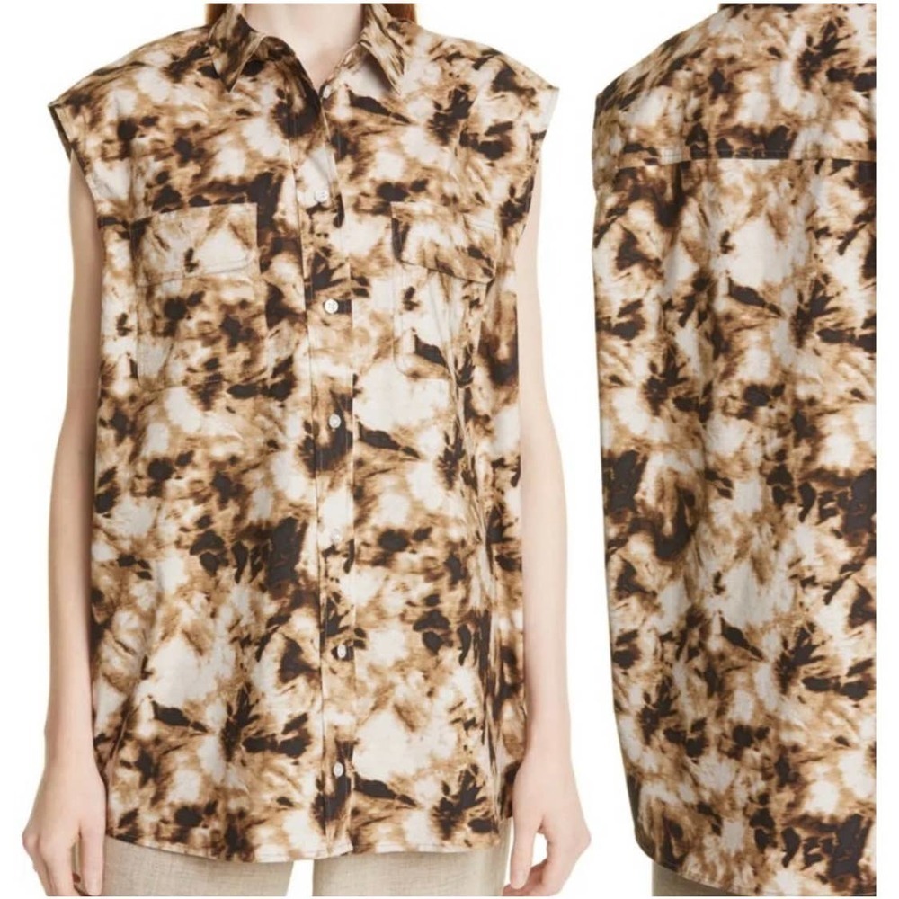 Samsøe Samsøe Camo Printed Button Front Sleeveless Collared Top Size M NWOT